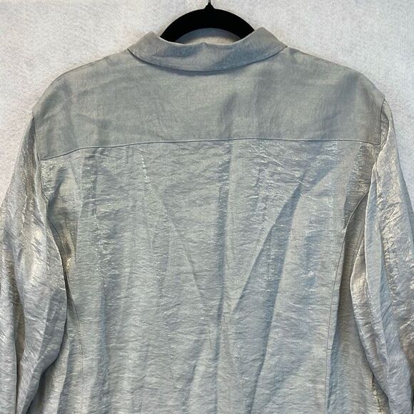 CHICO'S Shirt Women’s Size 3 Silver Shimmer Long Sleeve Button Down Blouse Top X - Picture 9 of 11